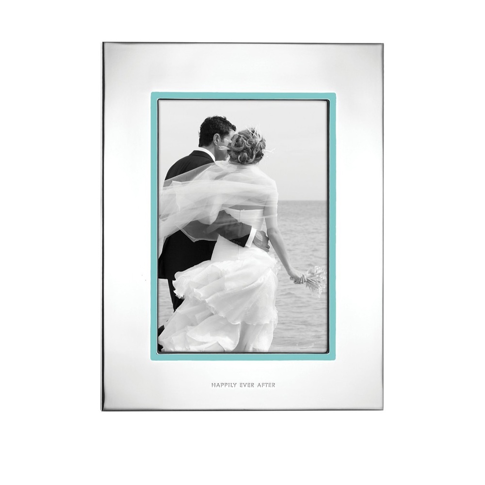Silver 5x7 Picture Frame Blue Accent Wedding Gift Home Decor